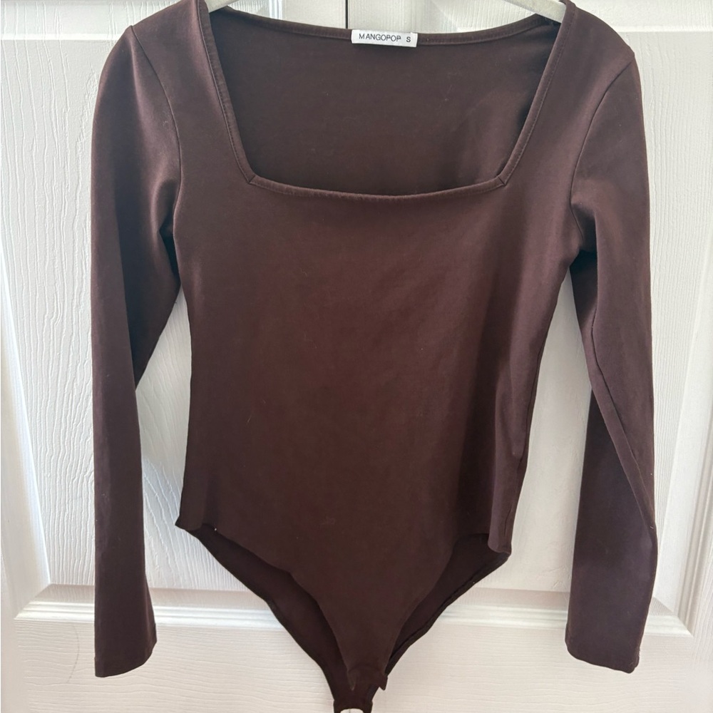 Brown square neck Long Sleeve Bodysuit